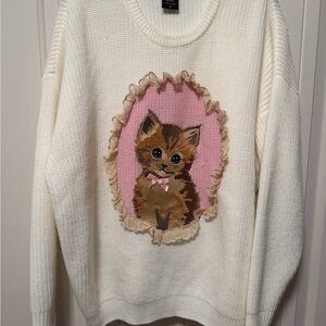 Cute Cat Sweater with Pink Accent